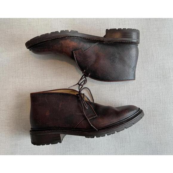 Frye James Dark Brown Burnished Distressed Lug Leather Chukka Boot US 9.5 D main image 4